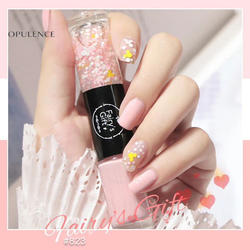 Dual-Tone Glossy Nail Set with Fast-Dry Sparkle Polish, No-Bake Chip-Resistant Clear Coat