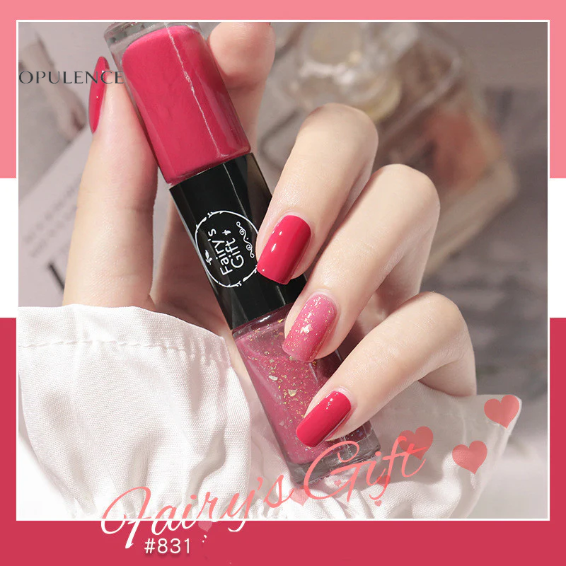 Dual-Tone Glossy Nail Set with Fast-Dry Sparkle Polish, No-Bake Chip-Resistant Clear Coat