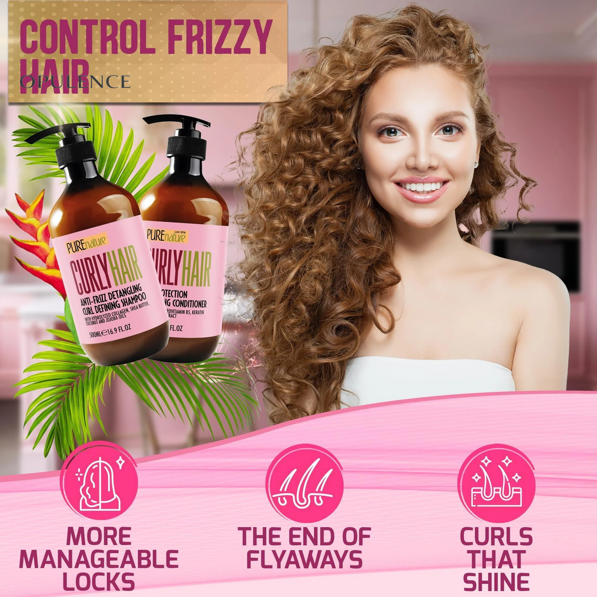 Curly Hair Shampoo and Conditioner Set Sulfate Free and Color Safe for Wavy Frizzy Fine Black and Permed Styles Moisturizing for Men and Women Deep Curl Hydrating Products with Argan Oil