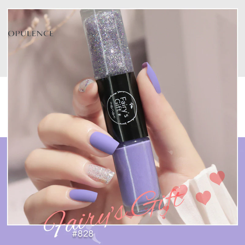 Dual-Tone Glossy Nail Set with Fast-Dry Sparkle Polish, No-Bake Chip-Resistant Clear Coat