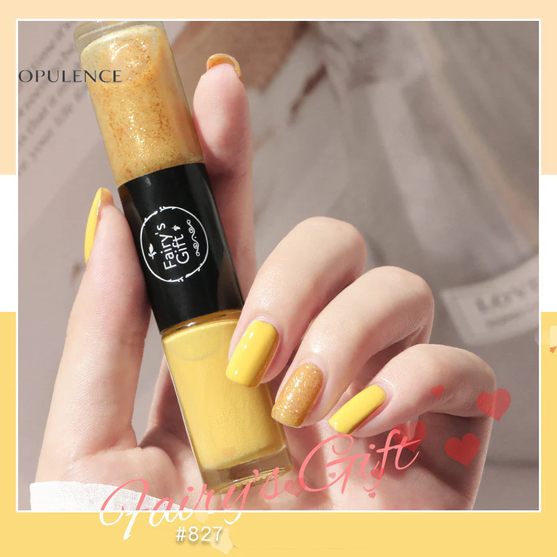 Dual-Tone Glossy Nail Set with Fast-Dry Sparkle Polish, No-Bake Chip-Resistant Clear Coat