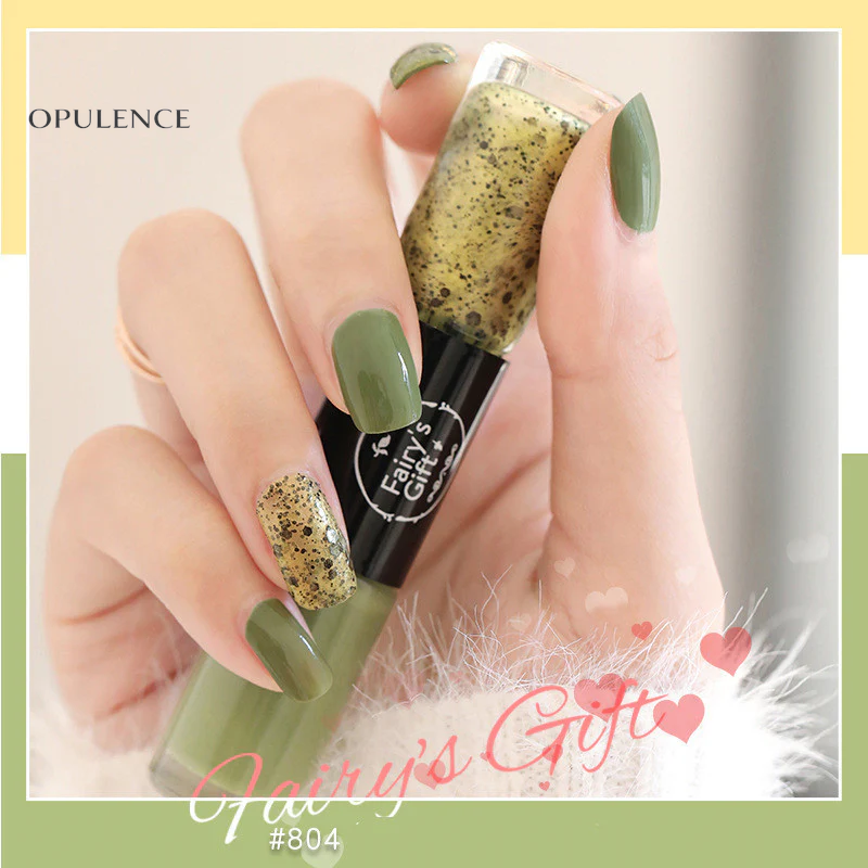 Dual-Tone Glossy Nail Set with Fast-Dry Sparkle Polish, No-Bake Chip-Resistant Clear Coat