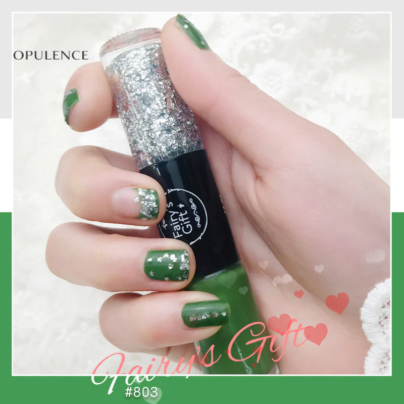 Dual-Tone Glossy Nail Set with Fast-Dry Sparkle Polish, No-Bake Chip-Resistant Clear Coat