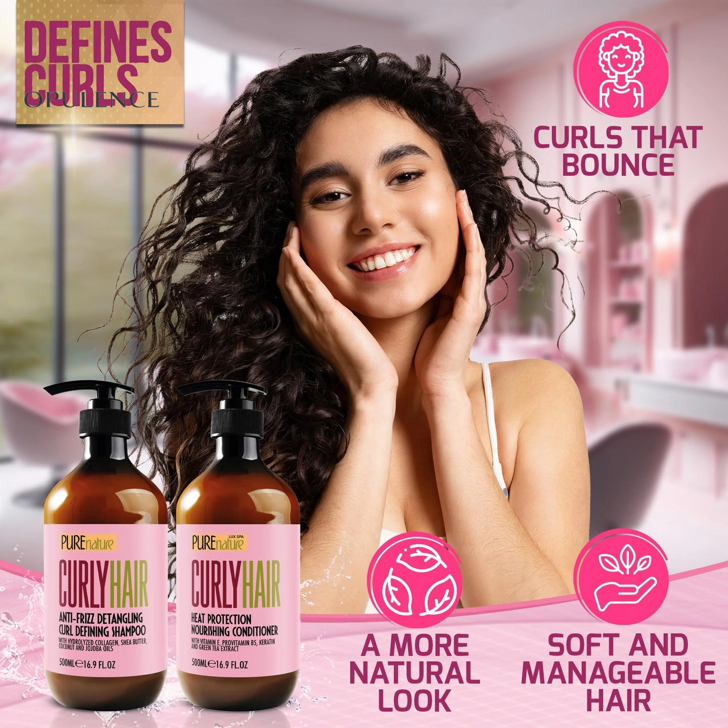Curly Hair Shampoo and Conditioner Set Sulfate Free and Color Safe for Wavy Frizzy Fine Black and Permed Styles Moisturizing for Men and Women Deep Curl Hydrating Products with Argan Oil