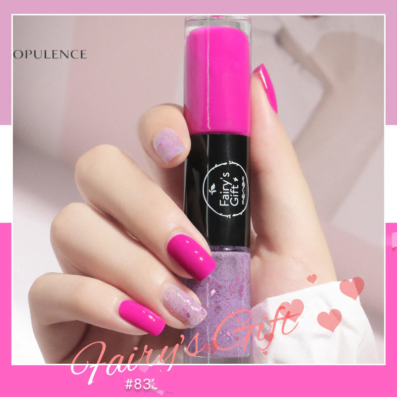 Dual-Tone Glossy Nail Set with Fast-Dry Sparkle Polish, No-Bake Chip-Resistant Clear Coat