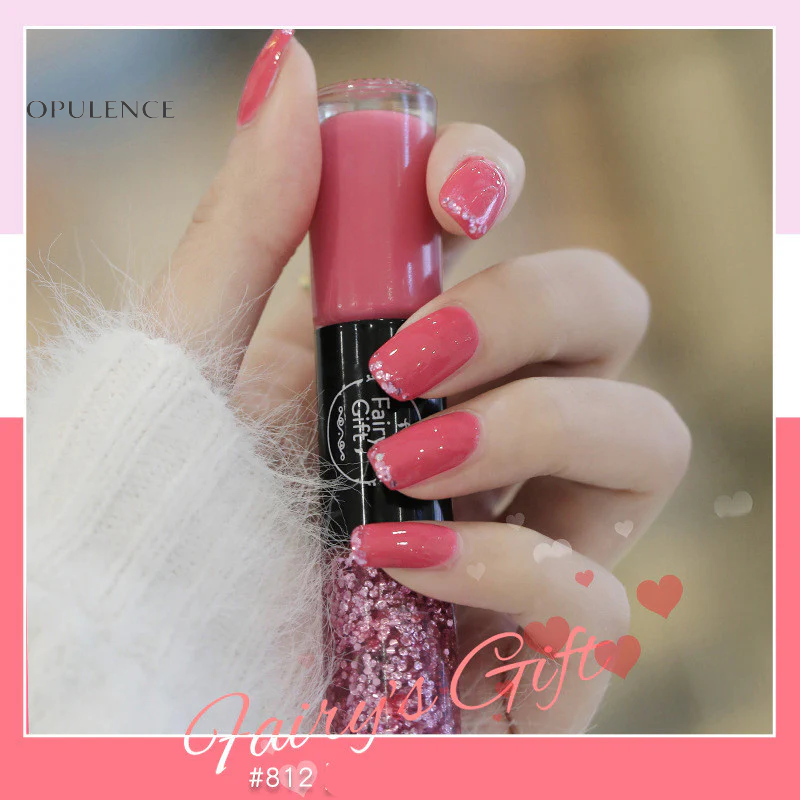 Dual-Tone Glossy Nail Set with Fast-Dry Sparkle Polish, No-Bake Chip-Resistant Clear Coat