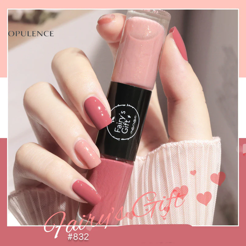 Dual-Tone Glossy Nail Set with Fast-Dry Sparkle Polish, No-Bake Chip-Resistant Clear Coat